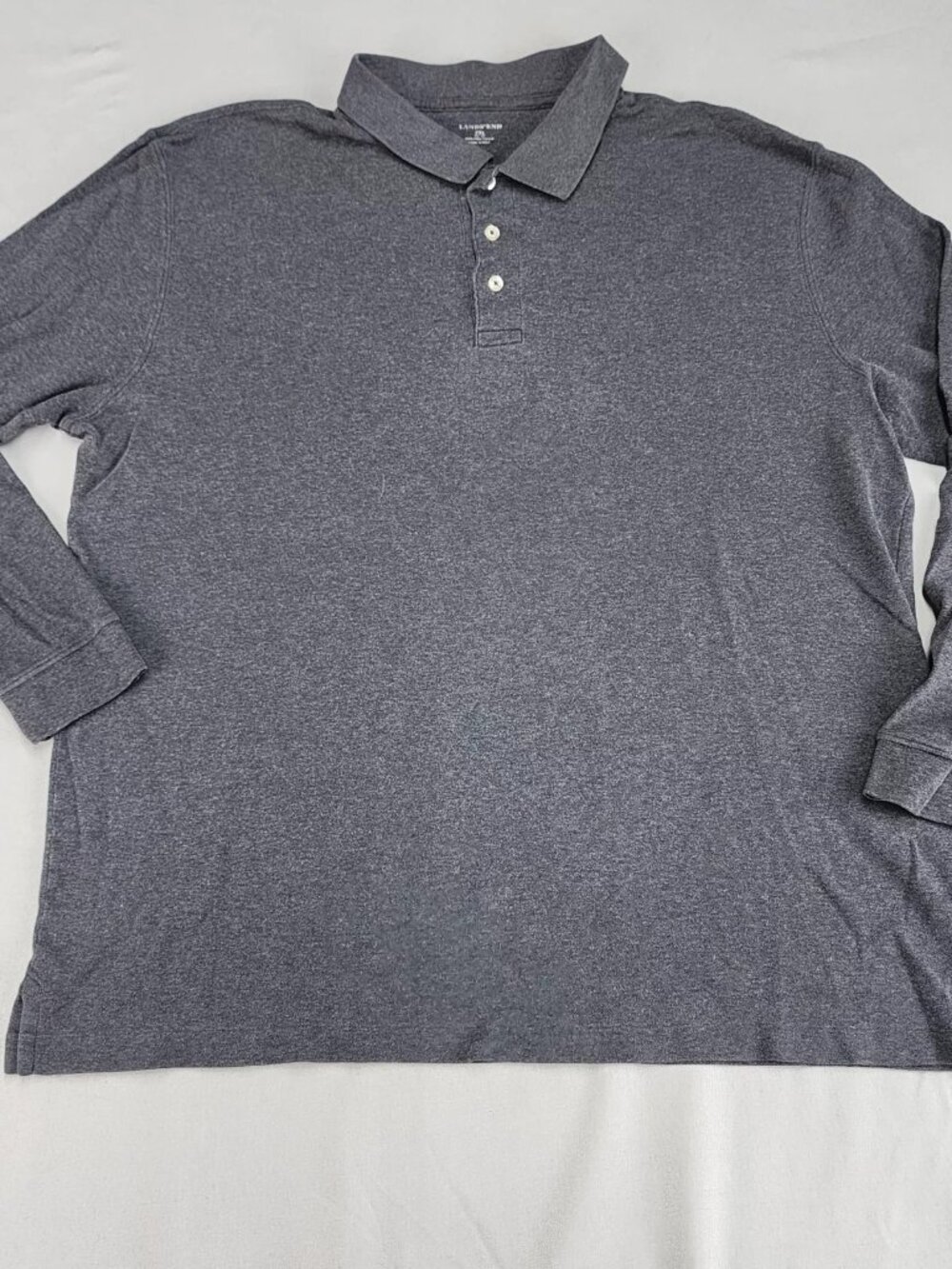 LANDS' END Men's XXL Dark Grey Pima Cotton Long Sleeve Polo Shirt Classic Fit